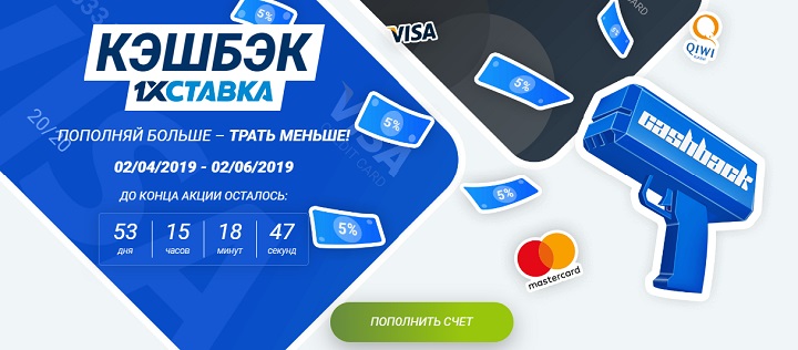 Акция от БК 1хСтавка: Кэшбэк за пополнение счета! akcija-ot-bk-1hstavka-keshbek-za-popolnenie-scheta