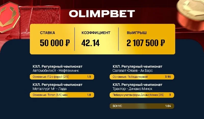 Страховка Olimpbet не потребовалась — 50 000 рублей принесли 2 000 000! Страховка Olimpbet не потребовалась — 50 000 рублей принесли 2 000 000!