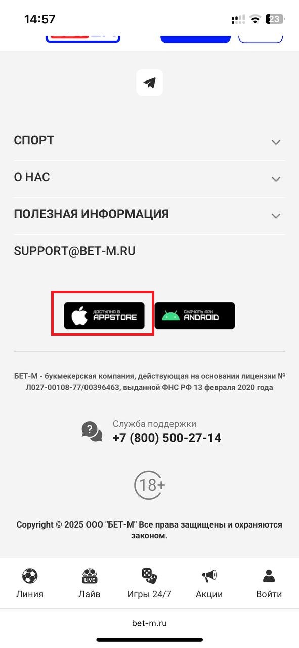 Кнопка скачать на ios БК Бет-М