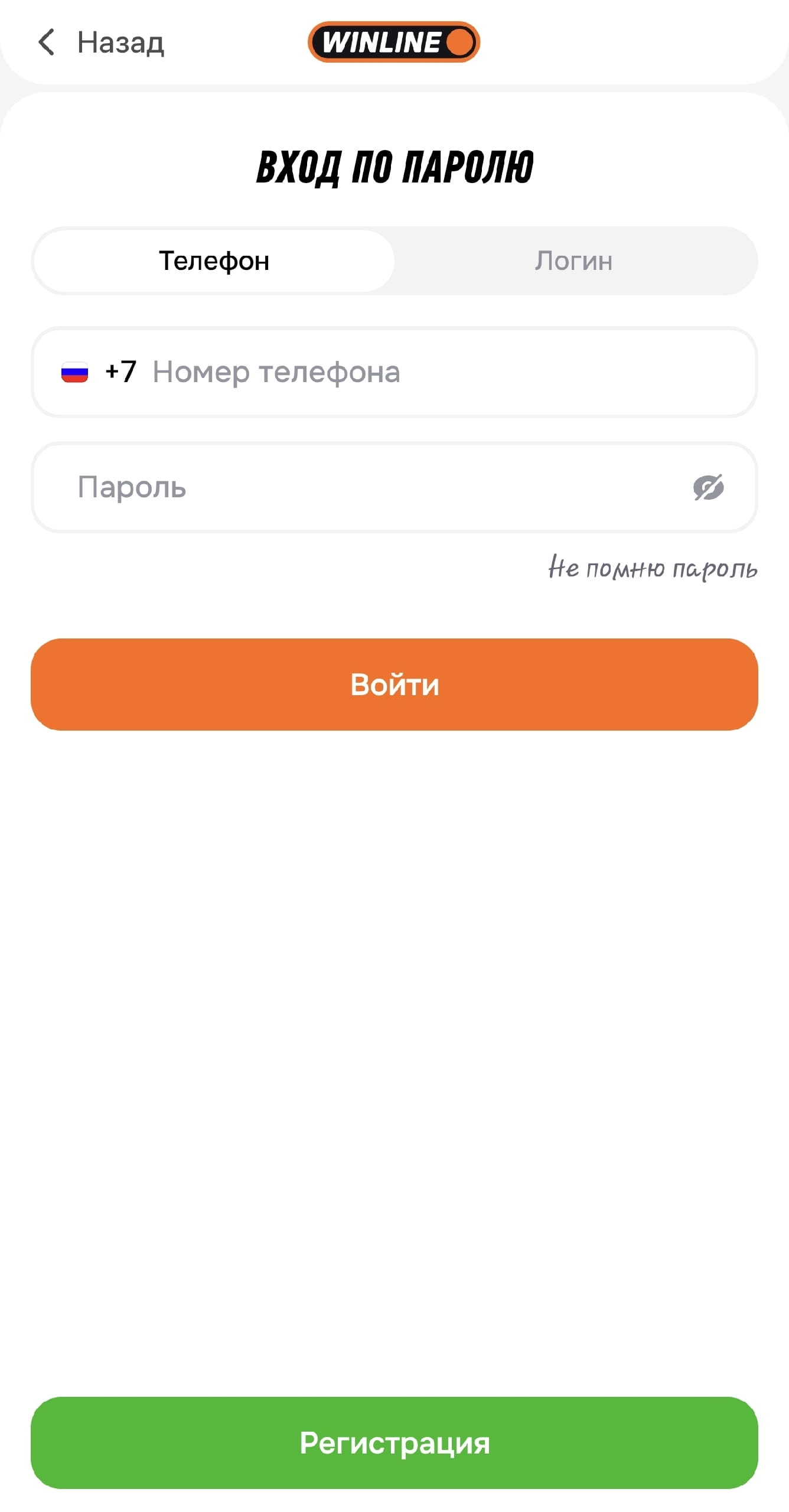 Ввод данных для авторизации