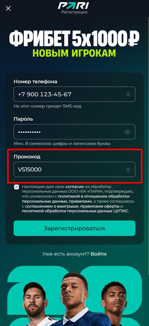 Поле для ввода промокода