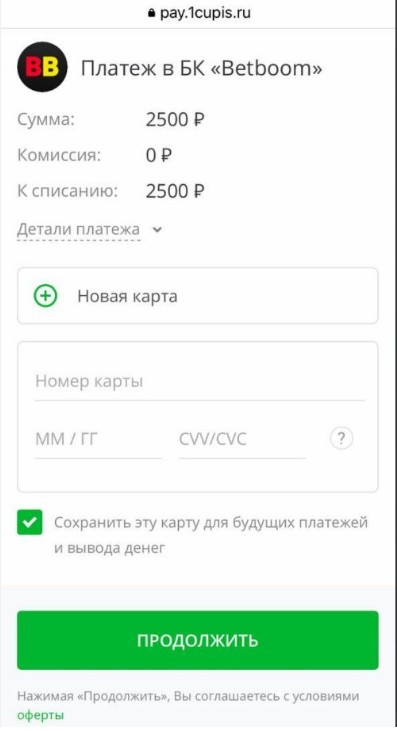 Ввод данных карты