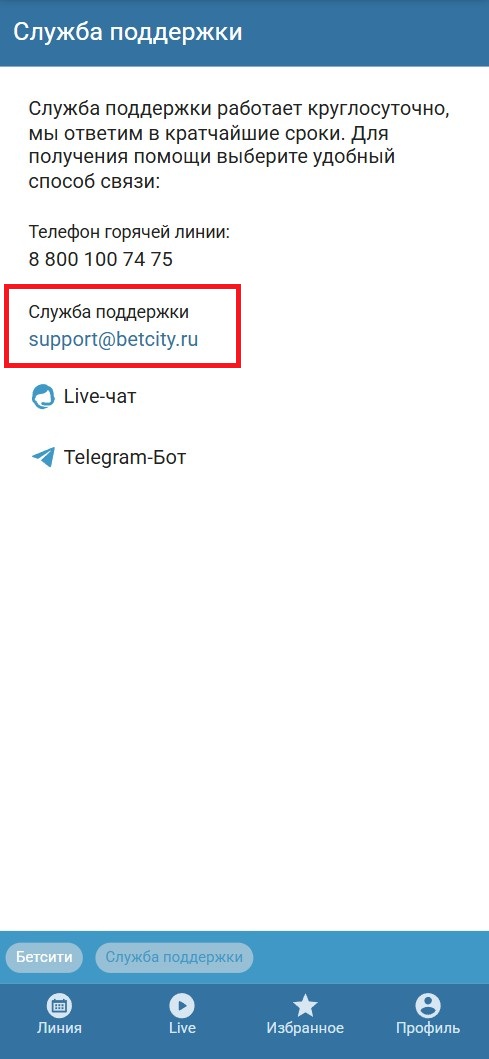 Электронная почта БК Бетсити