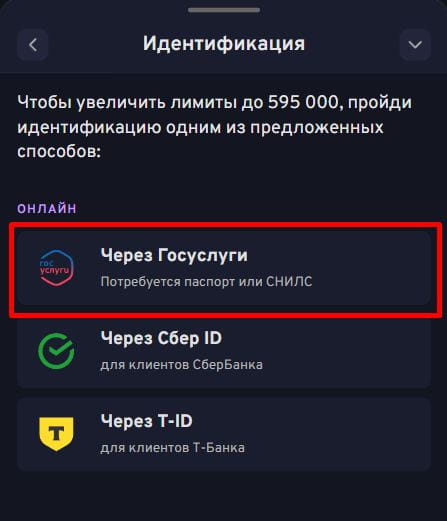 Кнопка идентификации в БК Беттери через Госуслуги