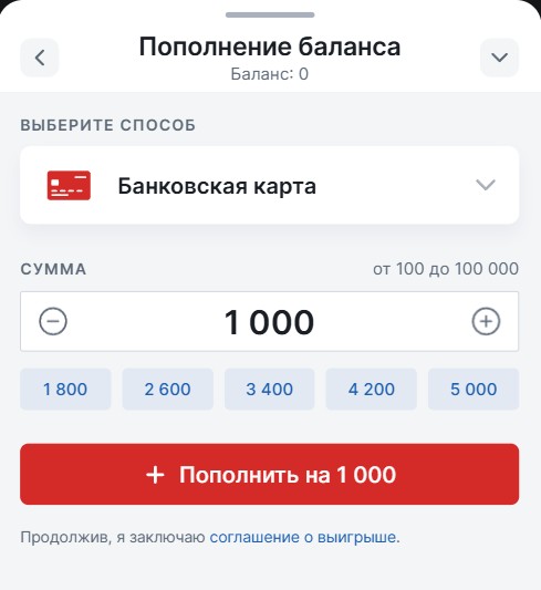 Ввод суммы пополнения счета