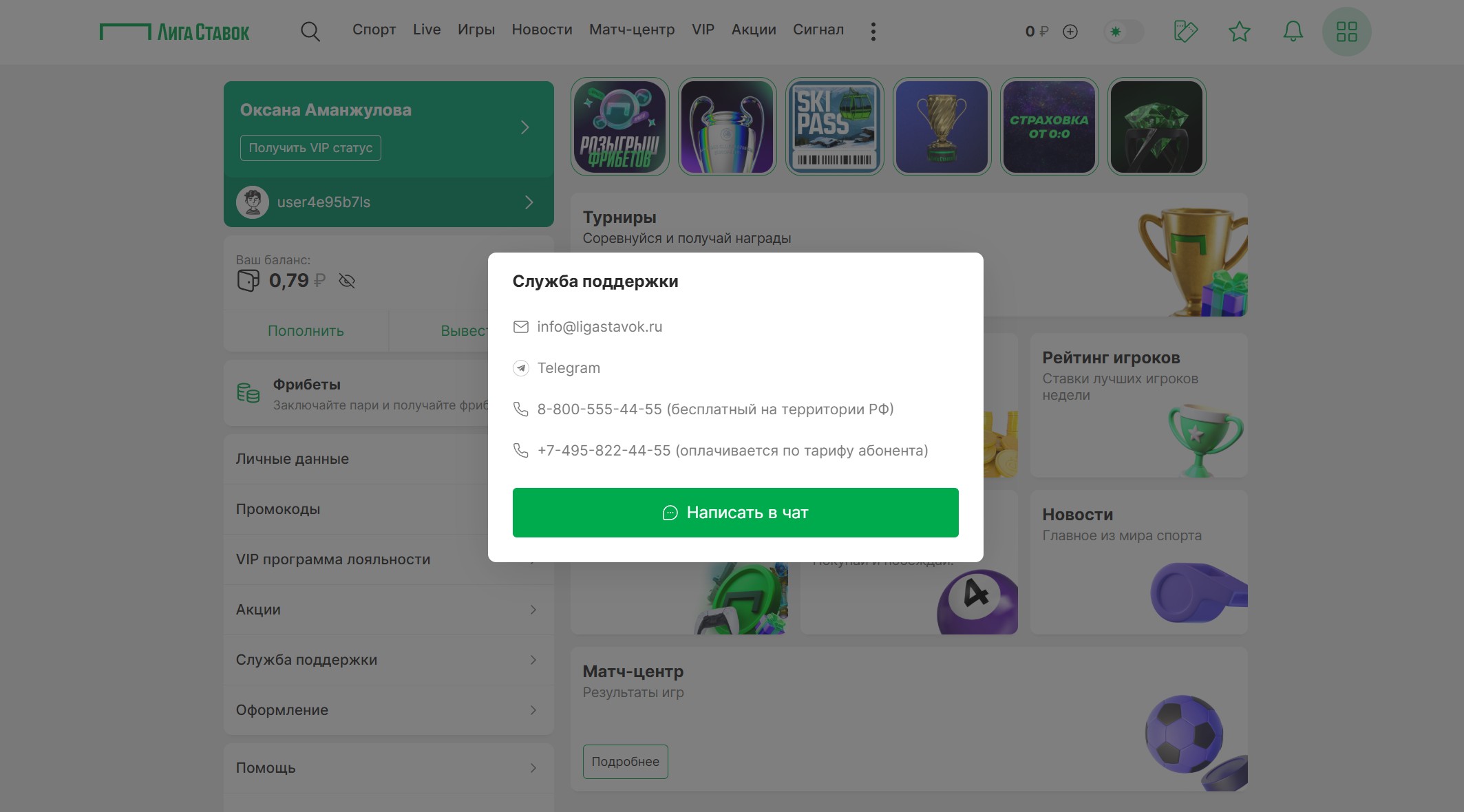 лига ставок поддержка