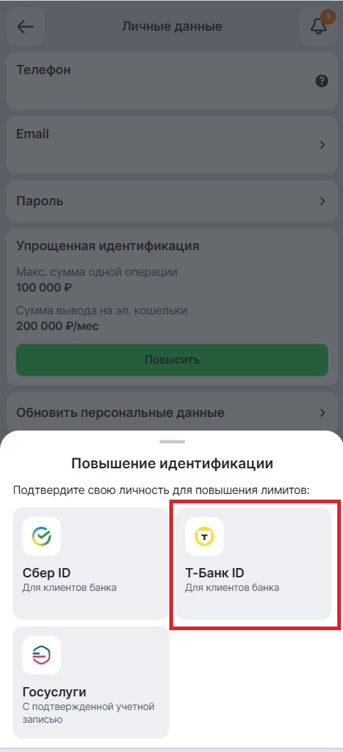 Идентификация через Т-Банк