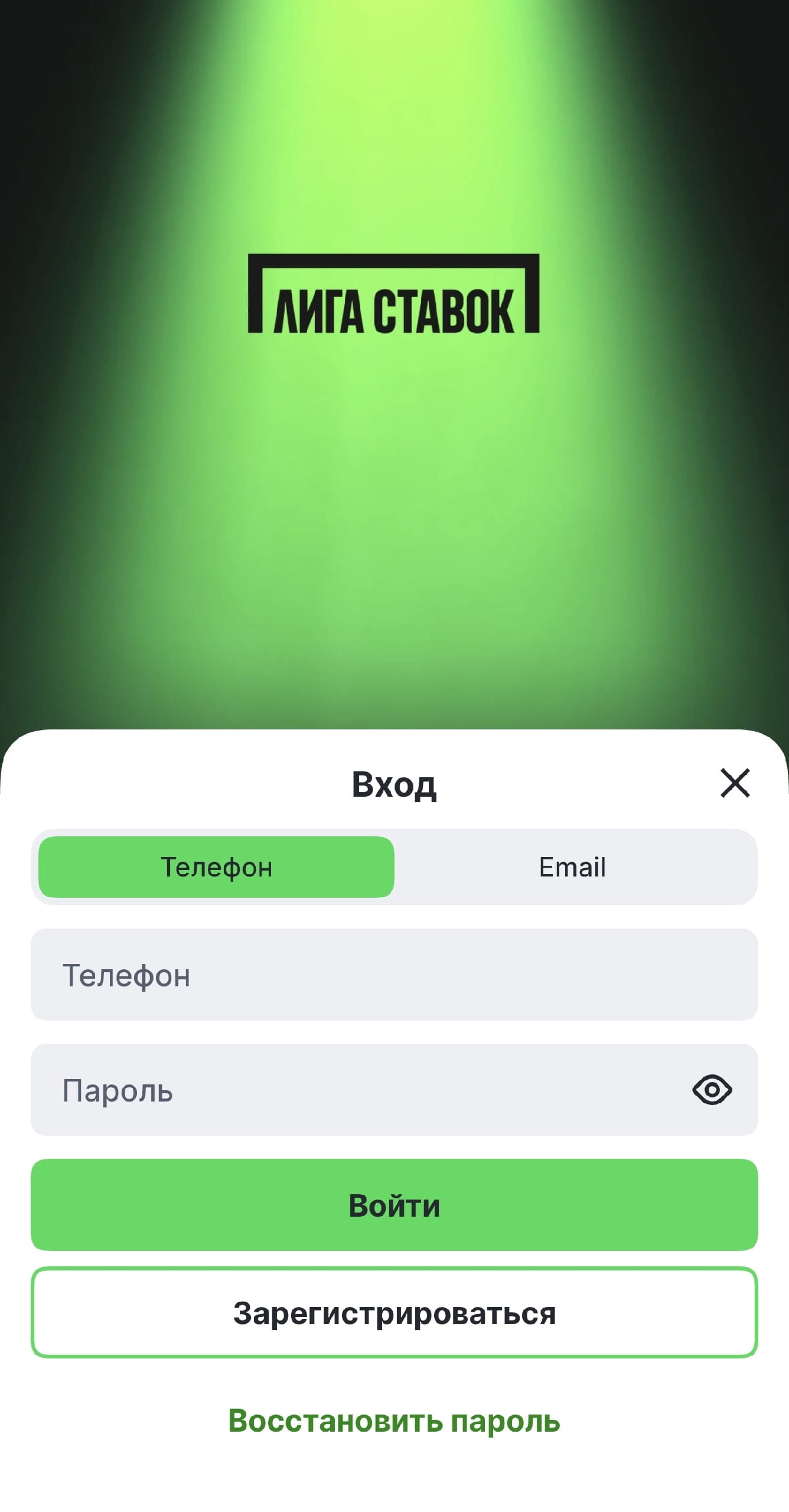 Вход в ЛК через приложение Лига Ставок