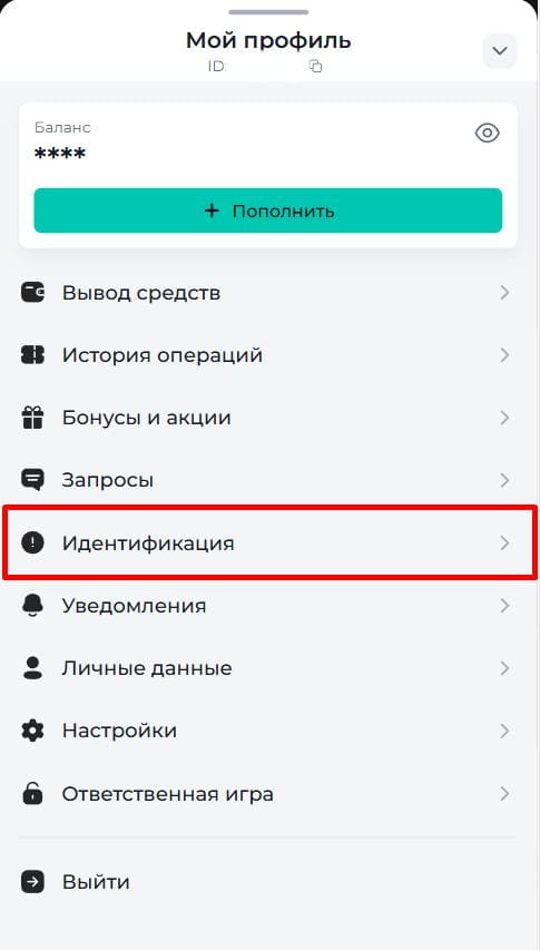 Кнопка раздела "Идентификация" в Личном кабинете