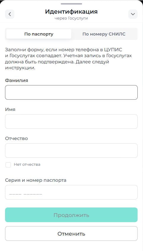 Анкета для идентификации через Госуслуги