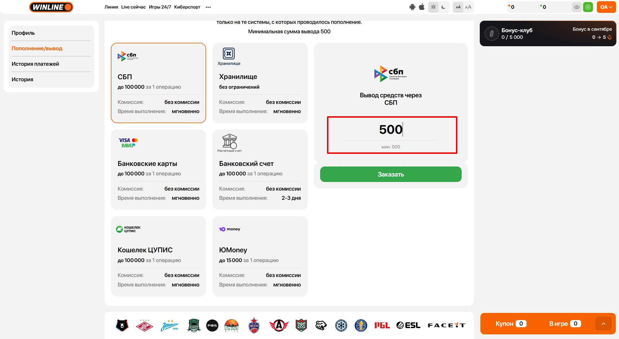 Ввод суммы вывода