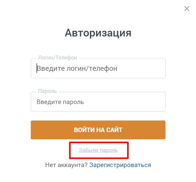Кнопка востановления пароля в БК Зенит